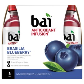 Bai Flavored Water, Brasilia Blueberry, Antioxidant Infused Drinks, 14 Fluid Ounce Bottle, 6 count