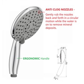 Ana Bath 5-Inch 5-Function High Pressure Handheld Shower Head with Solid Brass Angle-Adjustable Overhead Mount/Extra Long Flexible 8-ft Stainless Steel Hose - Chrome (MSS501024CP)