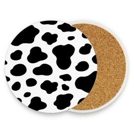 Vibiliyou A Cow Print with White and Black Spots Coasters A 4-Pack of Round Absorbent and Heat-Resistant Drink Coasters,Crafted with Ceramic Stone and a Cork Base,Providing Protection for Tabletops