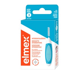 elmex Interdental Brush Blue (Size 3, 0.6 mm), 1 x Pack of 8 Interdental Brushes for Cleaning Medium Interdental Spaces