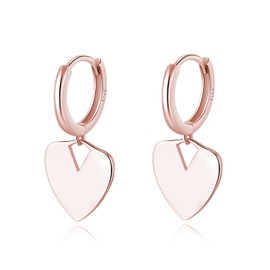 Reffeer Solid 925 Sterling Silver Love Heart Drop Earrings Hoop for Women Teens Heart Hoop Dangle Earrings Huggie, Sterling Silver, No Gemstone
