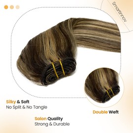 Ombre Blonde Weft Hair Extensions Hand Tied Sew in Human Hair Bundles Brown with Blonde Highlight Real Human Hair Double Weft 20 Inches 100 Gram Brazilian Sew in Weft Hair Extensions