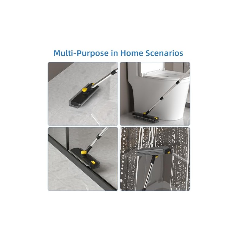 Scrub Brush with Long Handle, Floor Scrub Brush Squeegee Broom