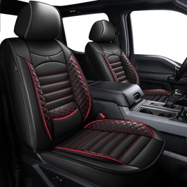JIAMAOXIN Seat Covers Full Set for Ford F150 2009-2024 2025 and F250/F350/F450 2017-2024 2025: 5 Seat Full Set Faux Leather Truck Seat Covers (Black & Red)