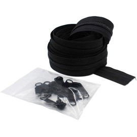 Zipperstop #3 YKK Zipper Black Coil Chain - 25 Non-Locking Sliders - Choose Your Length - Made in The United States (10 Yards & 25 Non-Locking Sliders)