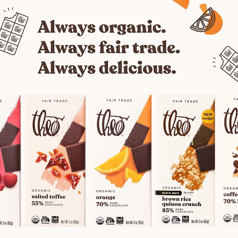 Theo Chocolate Orange Organic Dark Chocolate Bar, 70% Cacao, 12