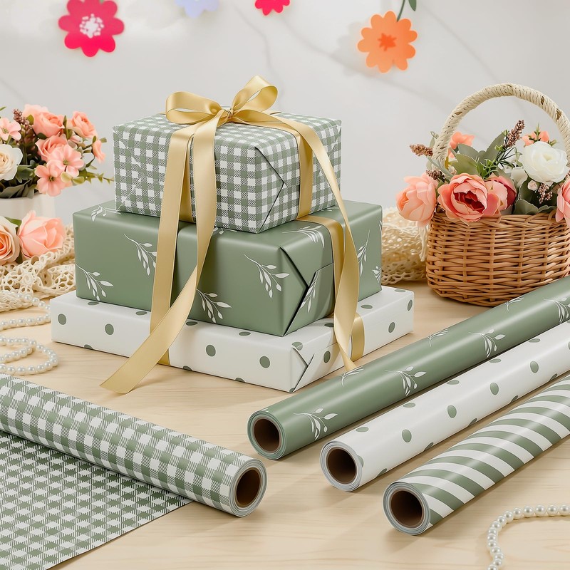 4 Rolls Sage Green Wrapping Paper- 17 x 120 in