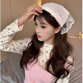 Headband Style Hair Bandana Babushka Women's Hair Ornament, Hair Accessories, Triangular Hair Band, Lace Fabric, Girly Innocent, Hairband, Ribbon, Lace, Flower Embroidery, Stylish, Cute, Head Scarf