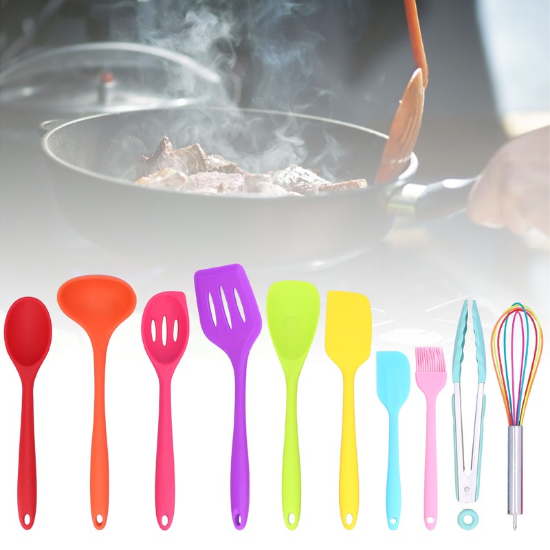 10Pcs set Silicone Kitchen Utensils Kitchenware Non Stick Spatula Spoon