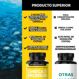 Omega 3 Premium 1000mg Suplemento Alimenticio Aceite De Pescado Como Tg Beyond Vitamins Sin Sabor Sin Rellenos - Vitaminas Mujer / Hombre - 60 Cápsulas