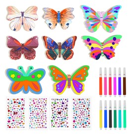 Friedwohl Craft Sets for Children, Wooden Butterfly, Watercolour Pencil, Gemstone Stickers, Children for Crafts and Painting, Crafts Children's Birthday Party for DIY Birthday Crafts Children, 40
