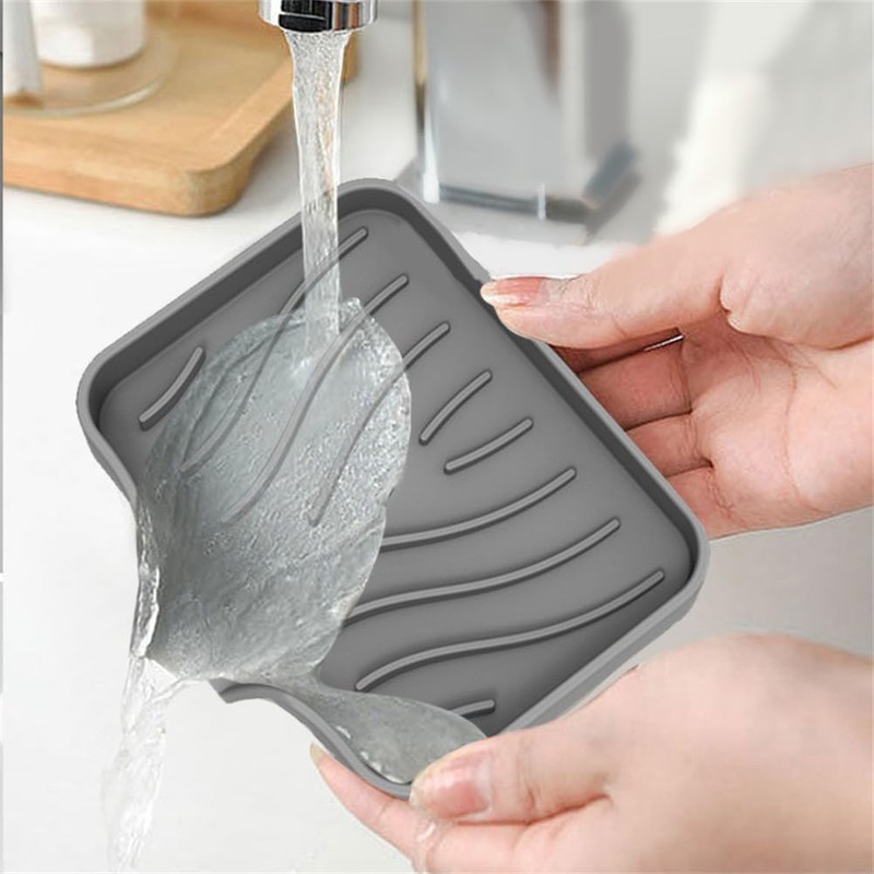 WELANGBN 1 Pack Silicone Soap Dish with Drain, Kitchen Sink