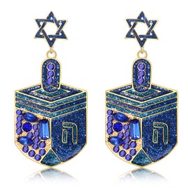 Hanukkah Earrings for Women Jewish Star of David Earrings Blue Menorah Dreidel Earrings Hanukkah Drop Dangle Earrings Jewish Jewelry Gifts Hanukkah Outfit (Style B)