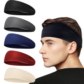 5pack Sports Headbands for Men and Women,Elastic Fast Drying Headband Light Sweatband for Running Cycling Yoga Tennis Fitness Basketball (B)