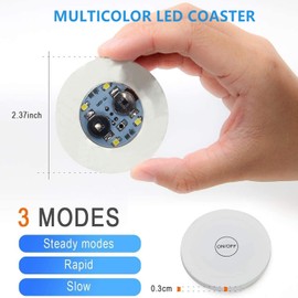 50Pcs LED Coaster Round Flash Cup Mat Sticker Lights for Wine Liquor Bottle, Drinks Party, Bar Party (White)
