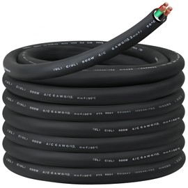 25FT 6/4 6AWG SOOW Portable Power Cable (4 Conductor，600V 6 Gauge Electrical SOOW Wire for Welder Machine, Generator, EV Car Charger,Portable Light, Motor Lead, Industrial Outdoor