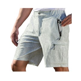 BOJIN Men's Hiking Cargo Shorts with 5 Zipper Pockets Lightweight Quick Dry Casual Wear Golf Fishing Shorts 9 inch Inseam BJ016 Milk White Pattern 2XL
