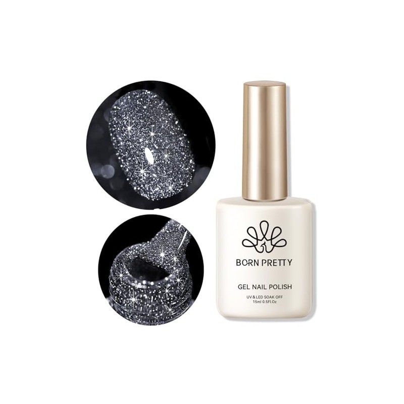 Born Pretty UV Nagellack Glitzer Schwarz Reflektierendes Gel Nagellack UV