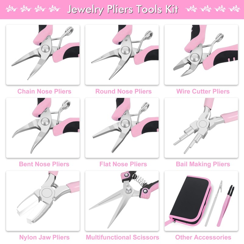 Toolour 10-Piece Jewellery Making Set, Pink, Jewellery Accessories Tool for
