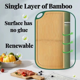 Bamboo Cutting Board for Kitchen, double sided with No Splicing Juice Groove X-Large with polypropylene BPA-Free reverse side 15.9" x 11"