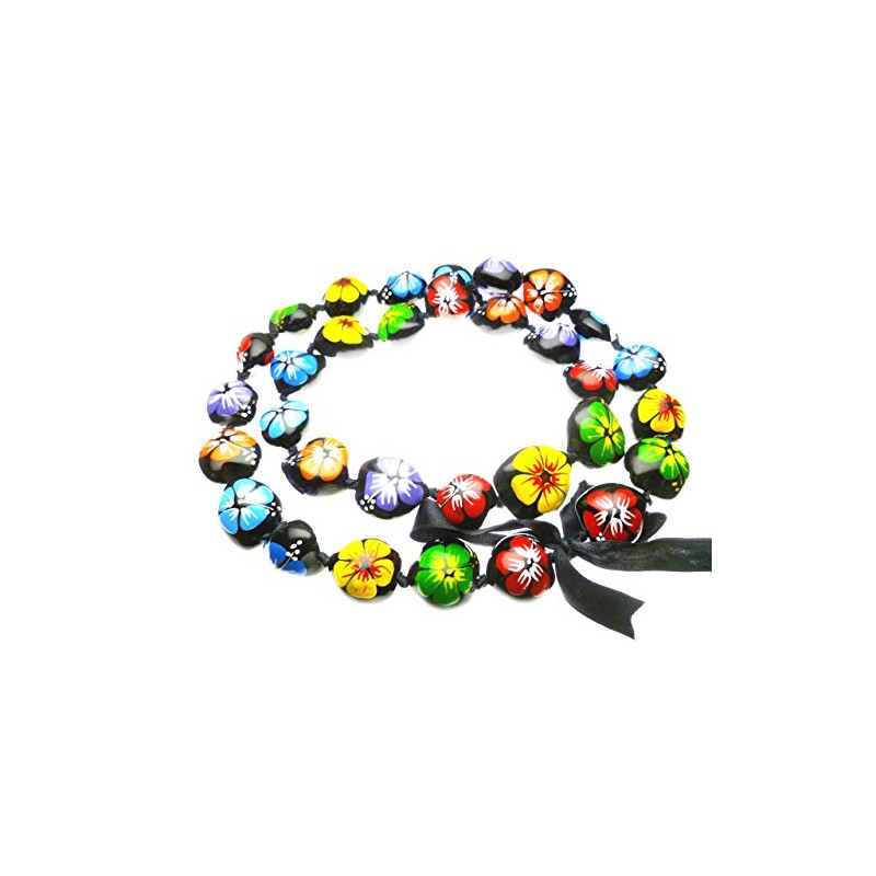 Aloha Passion Hawaiian Style Kukui Nut Lei, Hand Painted Multi-color