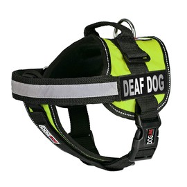 Dogline Unimax Dog Harness Vest with Deaf Dog Patches Adjustable Straps Breathable Neoprene for Identification Training Dogs Girth 18 to 25 in Lime Green
