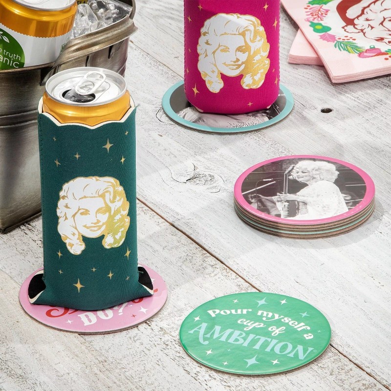 Hoffmaster Dolly Parton Slim Green Christmas Can Cooler Sleeve Polyester