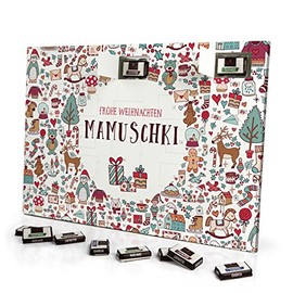 printplanet - Adventskalender mit Namen Mamuschki - gefüllt mit Schokoladen-Füllung - personalisiert mit Namens-Motiv Christmasicons - Schoko-Kalender, Weihnachtskalender