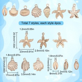 SUNNYCLUE 1 Box 28Pcs Shell Charms Starfish Charms Bulk Summer Hawaii Ocean Conch Seashell Charm Light Gold Alloy Sea Animal Holiday Charm for Jewelry Making Charms DIY Earrings Bracelets Supplies