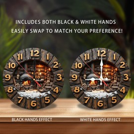Rustic Wooden Fireplace Cabin Wall Clock 10-Inch Wooden Wall Clock, Silent Movement, Battery Operated (AA Batteries Not Included), Artistic Home Decor, Perfect for Home Accents