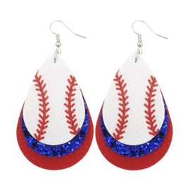 Colorful Layered Baseball Leather Dangle Earrings Shining Sports Ball Earrings for Women Jewelry(B)
