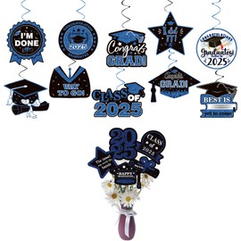 Chris.W 15 Pcs Graduation Party Decorations 2025, Black and Gold Graduation Hanging Swirls and Glitter Double-Sided Graduation Centerpieces for Tables, Class of 2025 Graduation Party Decorations (B)