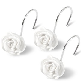 Litabel Rose Shower Curtain Hooks 12PCS,Rose Home Decorative Shower Curtain Hooks Metal Rustproof Cute Rose Flower Shower Hooks Rings Bathroom Shower Rods Curtains