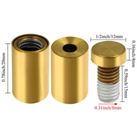 Luomorgo 12 Pcs 1/2" x 1" Stainless Steel Standoff Screws, Wall Sign Standoff Mounting Hardware Advertising Glass Standoff Nail for Hanging Acrylic Picture Frame, Gold