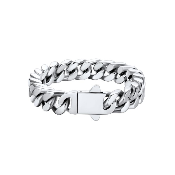 U7 Heavy Cuban Link Chain Bracelet 12mm Silver Stainless Steel