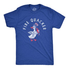 Mens Fire Quacker T Shirt Funny Sarcastic Fourth of July Party Duck Fireworks Joke Graphic Tee for Guys Funny T Shirts Patriotic Apparel for Men Cool Royal 3XL