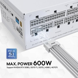 Vetroo 850W SFX Power Supply ATX 3.1 & PCIE 5.1 Ready, 80 Plus Gold Certificate Fully Modular, 90mm FDB Fan for Low-Noise Operation, SFX-to-ATX Bracket, 10-Year Warranty - White