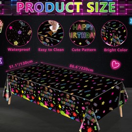 4 Pack Glow Party Table Covers Neon Tablecloths Disposable Plastic Neon Glow Table Cloth Black Light Tablecloth Neon Party Decorations Glow in The Dark Party Supplies Blacklight Decor 86 x 51 Inch