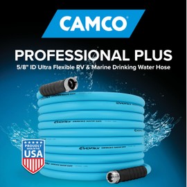 Camco EVOFlex 35-Ft RV Drinking Water Hose - Features Extra Flexible Design w/Stainless Steel Strain Relief Ends - Lead-Free, BPA-Free and Phthalate-Free - 5/8” Inside Diameter (22595)
