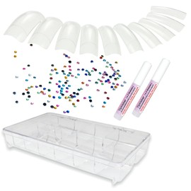 NAILFUN 500 Classic Square Tips transparent clear in Tipbox + 2x Tipkleber 2g + 100 Strasssteine