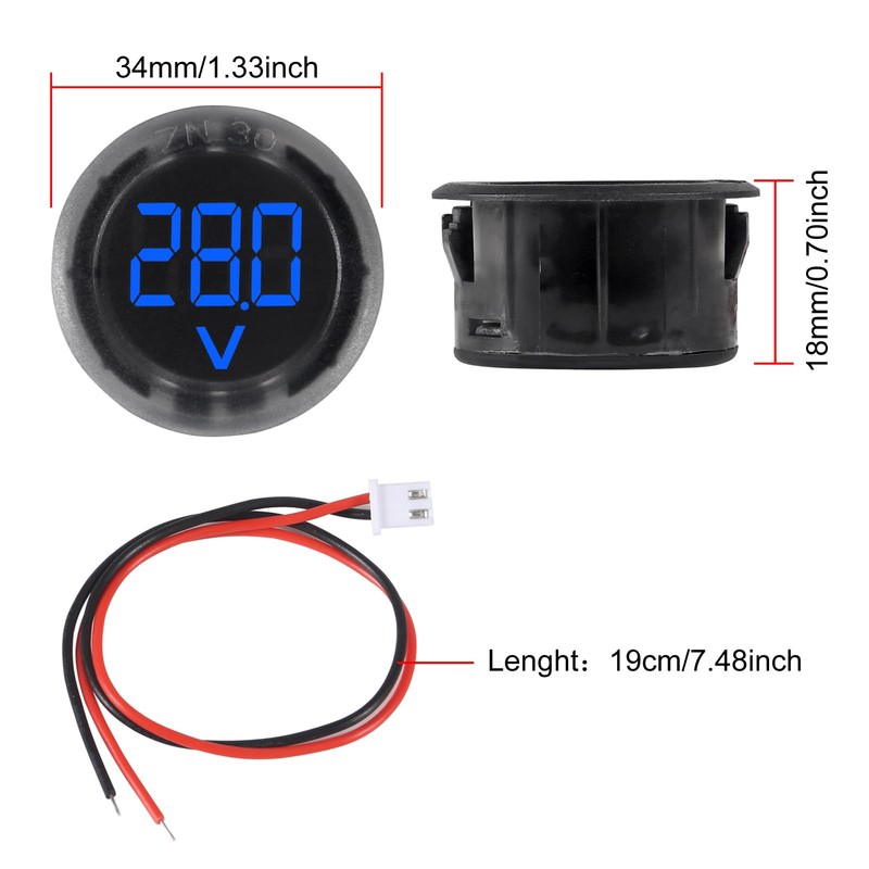 XIITIA 3pcs DC 4-100V LED Digital Display Circular Two-Wire Voltmeter