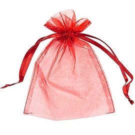10 Organza Bags Wedding Favours Party Jewellery Pouches Mesh Drawstring Gift Wrap (7cm x 9cm, Red)