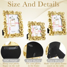 Beeveer 3 Pcs Vintage Gold Picture Frames 4x4 4x6 5x7 Resin Ginkgo Leaf Photo Frame with Glass Front and Backboard for Wall Hanging Table Top Display for Home Wedding Art Decoration(Classic Style)