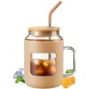 【WINSA】 50OZ Glass Tumbler with Bamboo Lid and Straw, Glass Water Bottles with Time Marker, Iced Coffee Cup with Handle, Glass Cups with Silicone Protective Sleeve BPA Free:_Amber_50OZ