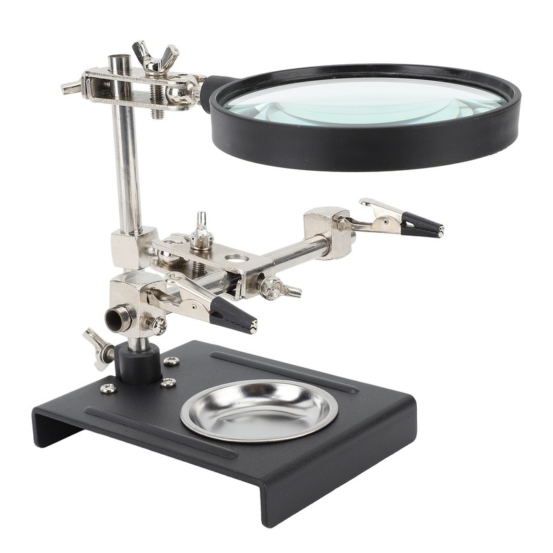 6X Magnifier with Auxiliary Clip Magnifying Glass Holder Third Hand