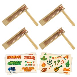 Wooden Matracas Mexicanas – Loud Ratchet Noise Makers for Graduation, Football Games, Parties, and Fiesta Events – Includes Bonus Mexican Stickers – 5.4 x 5.7 in (4-Pack, 4, count)