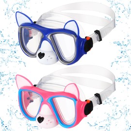 Fabbay 2 Pcs Kids Swim Goggles with Nose Cover Ages 4-7 Funny Dog Snorkel Mask Kids Anti Fog Diving Swimming Goggles No Leaking Clear Waterproof Snorkel Goggles