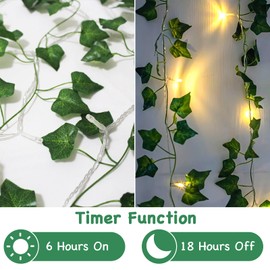 Gcstnn Gcstnn LED Lichterkette Efeu Knstlich, 2M 20LED Grne Efeu-Lichterkette Girlande, IP65 Wasserdicht Batteriebetrieben mit Timing-Funktion, fr H?ngend Pflanzen, Zimmer, Wand, Weihnachtsdekoration.