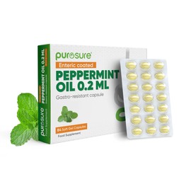 Purosure Enteric Coated Peppermint Oil Capsules - 84 Soft Gel Capsules (0.2ml Each), Gastro-Resistant Natural Soothing Mint Capsules Sealed in Hygienic Blister Strips Supports Healthy Digestion