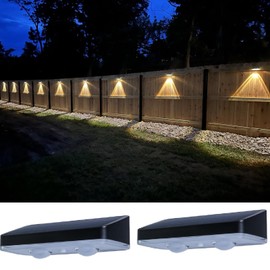 ASLIDECOR ASLIDECOR Fence Solar Lights Outdoor Waterproof LED with 3 Modes Warm/Cold/Neutral White, High Brightness Solar Wall Lights for Outside Backyard/Stair Railing//Deck Fence/Pool (2)